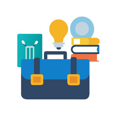 Flat design illustration of a briefcase with business elements