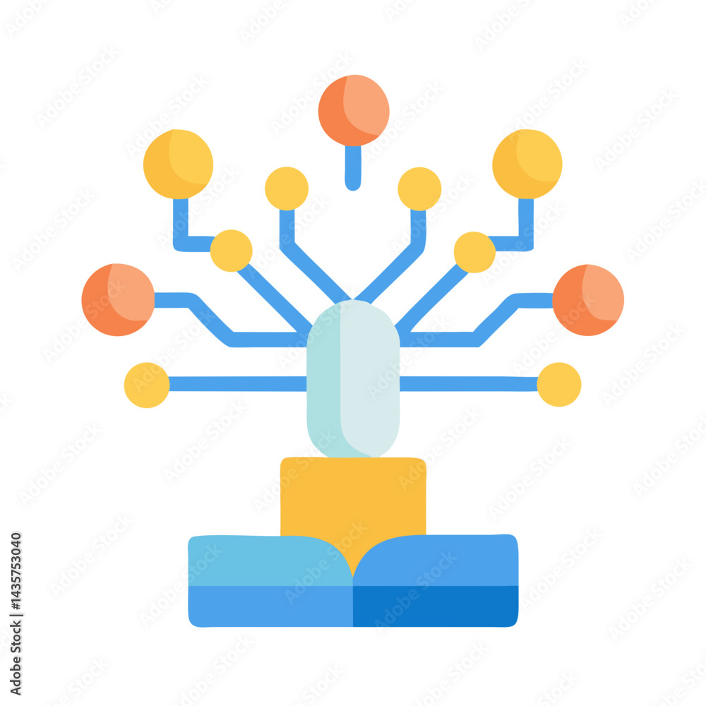 Poster abstract neural network icon with connected nodes on black