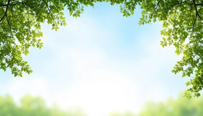 Nature's tranquility serene green leaves framing a bright sky outdoor photography calm environment natural view