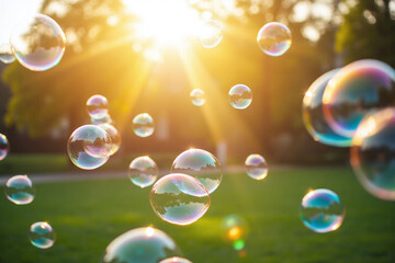 bunch of soap bubbles floating in the air