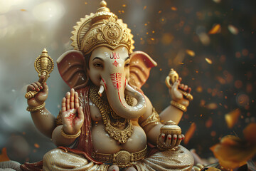 Fototapeta premium Bright holiday composition for happy Ganesh Chaturthi, abstract vivid composition consists of fictional unreal fantastic vision on background