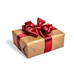 Obraz premium Gift wrapped in gold paper with red ribbon