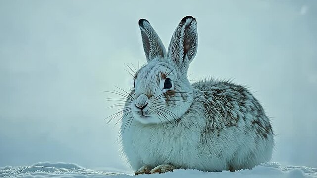 Winter Hare in Snowy Landscape.