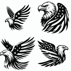 Obraz premium Bald eagle with American flag print on wings a lone star wing. 4th of july Independence Day patriotic Clipart.