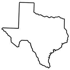 Texas state outline, isolated on a solid background, suitable for various design applications. The shape is simple and clean, with a clear depiction of the state's borders.
