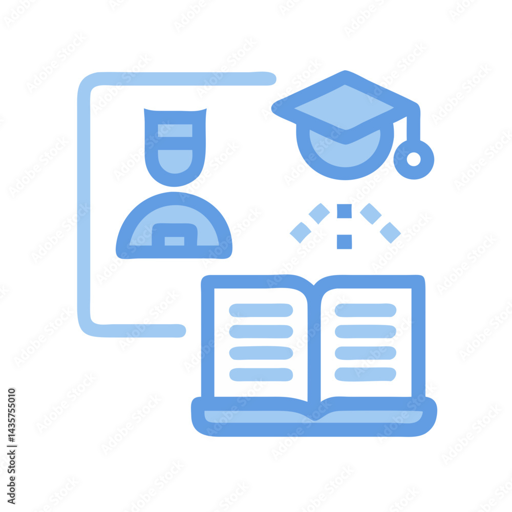 Poster E-learning vector concept with open book and graduation cap