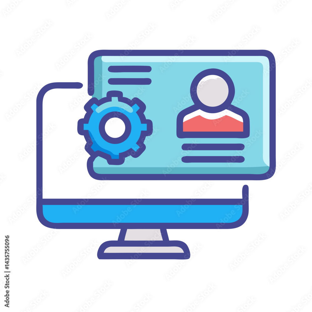 Poster computer screen with settings gear and user profile graphic