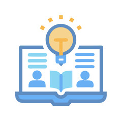 Laptop showing online courses with light bulb icon symbol