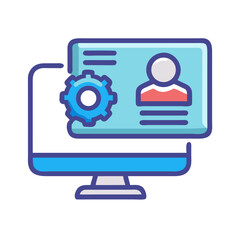 Computer screen with settings gear and user profile graphic