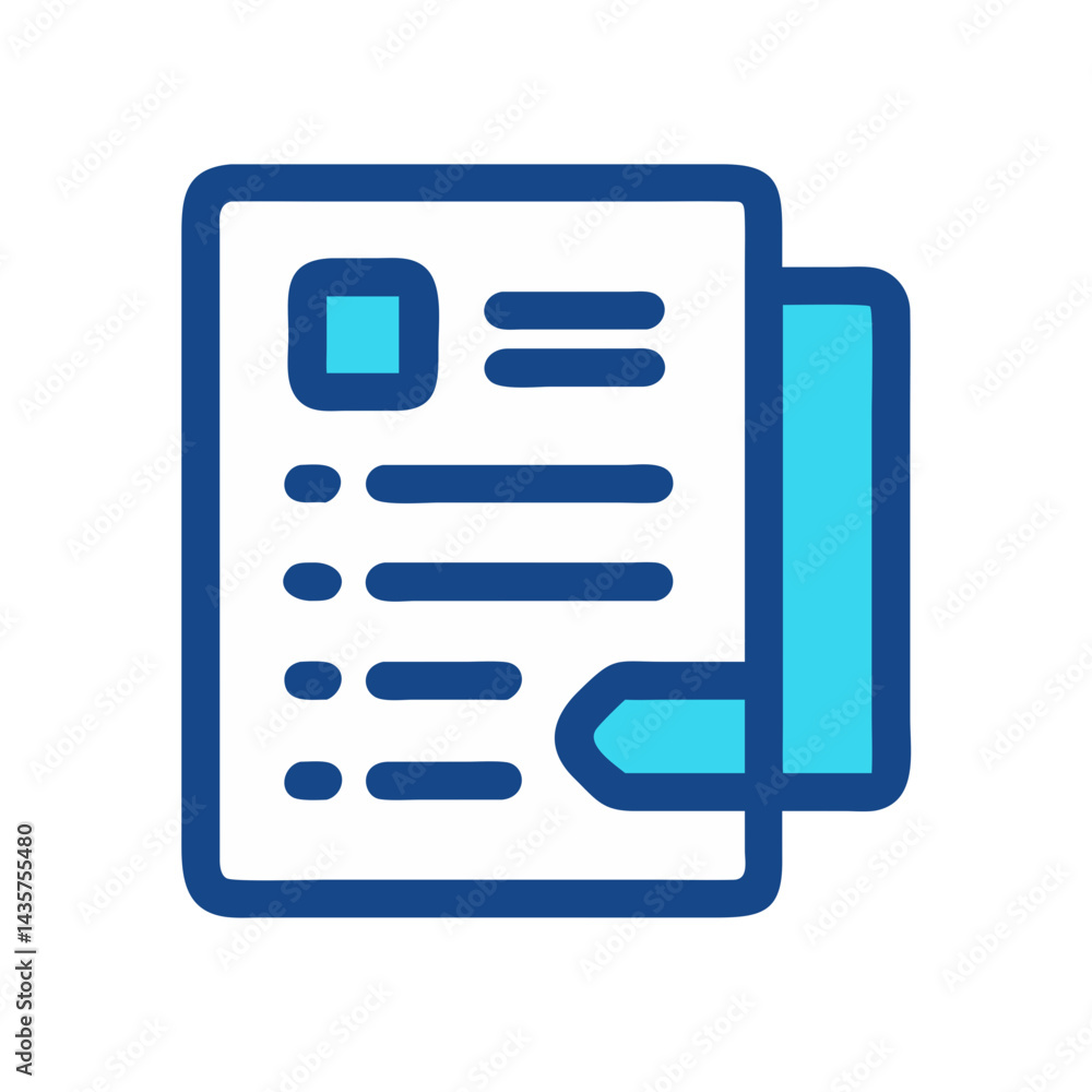 Poster stylized icon of file with attached document and data