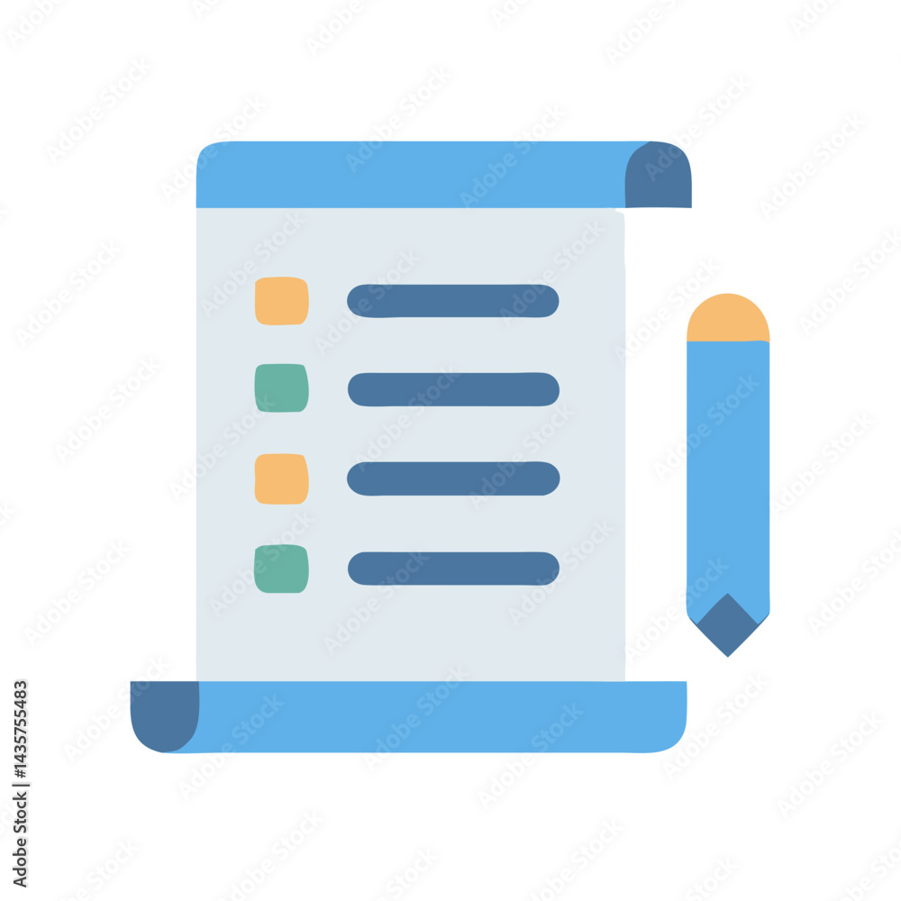 Poster stylized notepad and pencil icon for task management concepts