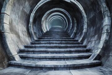 Naklejka premium Steps lead into an endless circular tunnel creating a mysterious atmosphere with a sense of depth and intrigue