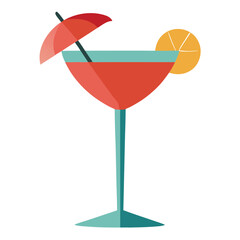 Cocktail glass with tiny umbrella inside on white background vector illustration
