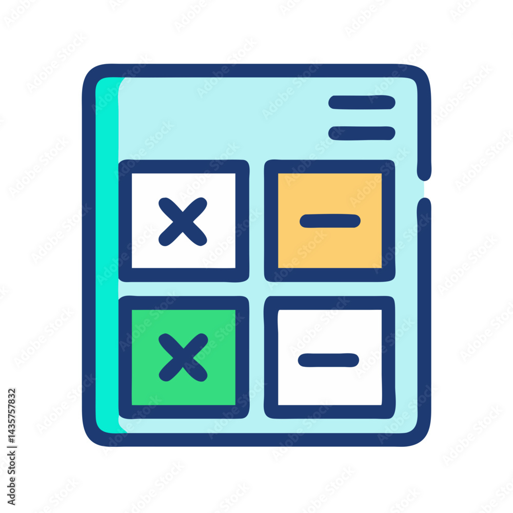 Poster stylized digital calculator icon representing subtraction and multiplication functions