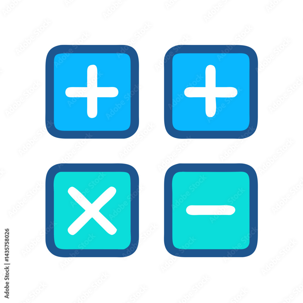 Poster basic math operations icon set in flat style design