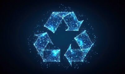 Abstract recycling symbol, digitally rendered in glowing blue light.