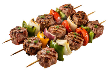 Grilled Beef Kebabs with Vegetables Isolated on Transparent Background