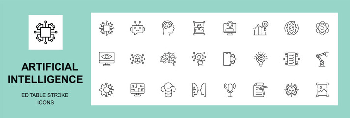 Artificial Intelligence Line Icons. Vector Icons Collection. Editable Stroke 