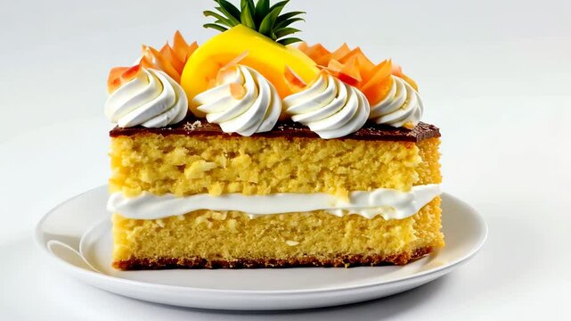 Baked pineapple cake on a white background