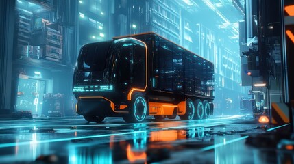 Futuristic truck urban scene