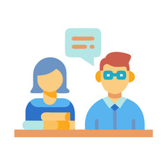 Teamwork and communication concept depicted in a flat graphic