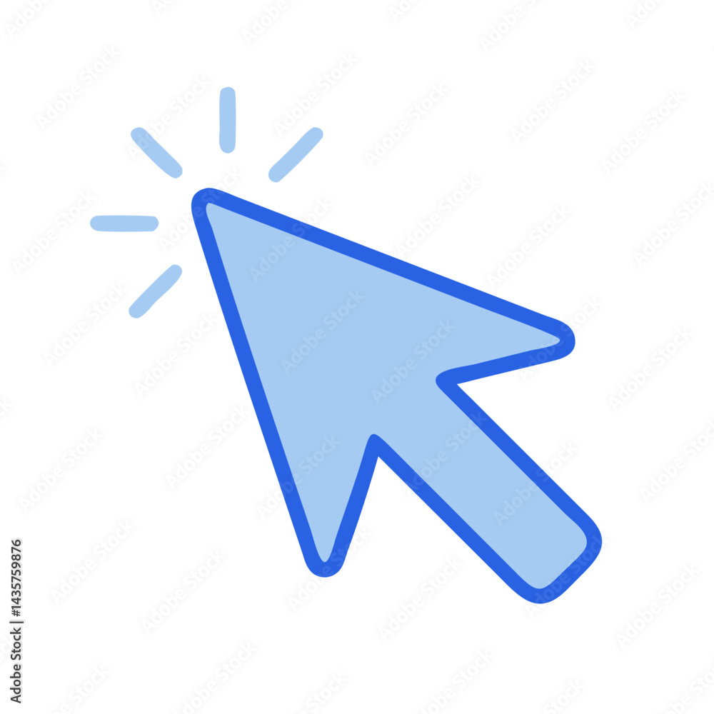 Poster cursor pointing with sparkle symbol in light blue color
