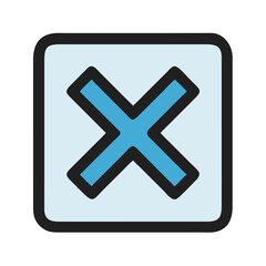 Obraz premium Blue cross mark icon inside rounded square box