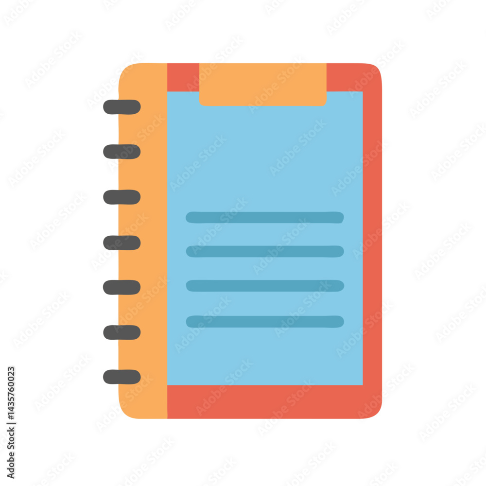Poster flat design notebook with a blue paper and lines