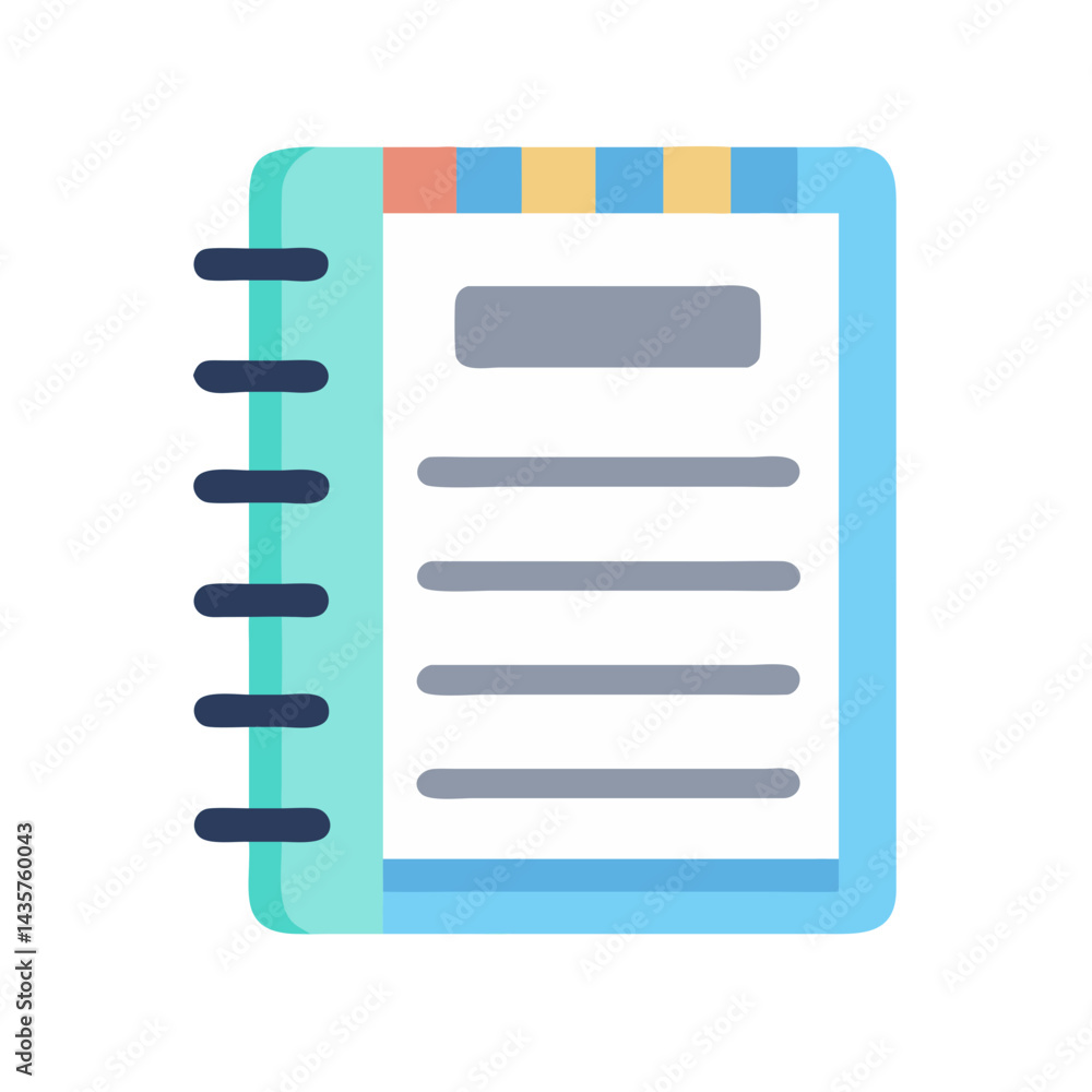 Poster flat vector illustration of an open notebook with dividers