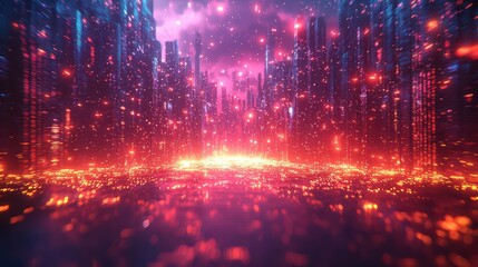 Cascade of digital abstract forms with radiant pulses jpeg background image