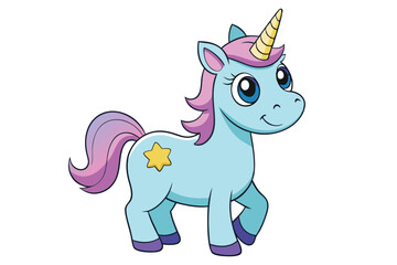 Cute cartoon character happy magic unicorn on white