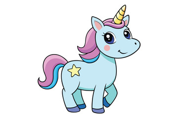 Cute cartoon character happy magic unicorn on white