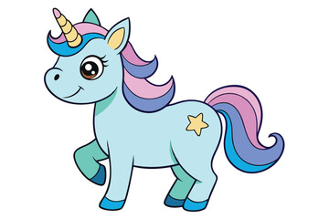 Cute cartoon character happy magic unicorn on white