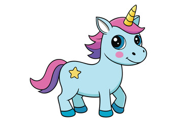 Cute cartoon character happy magic unicorn on white