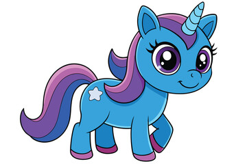 Cute cartoon character happy magic unicorn on white