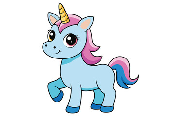 Cute cartoon character happy magic unicorn on white