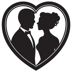 Retro silhouettes of people in love in a frame