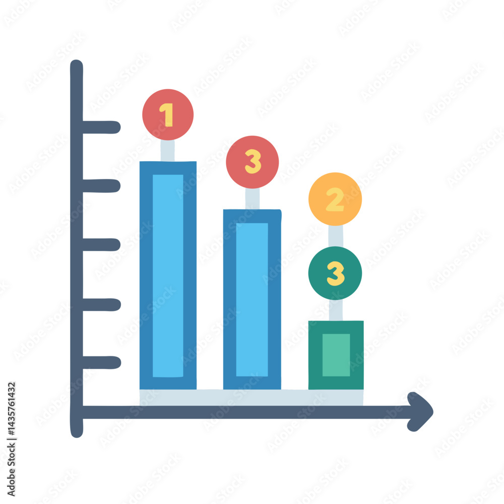 Poster downward trending colorful bar chart with numerical sequence