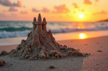 Sandcastle on the Beach at Sunset