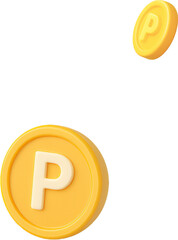 3D Yellow Coins with P Symbol