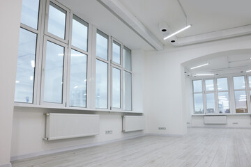 New empty room with clean windows and white walls