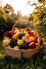 Basket of assorted fruits outdoors