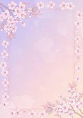 Simple cherry blossom frame with a pale pink and purple gradient background, a beautiful blank floral design for various spring and wedding themed projects