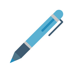 Isolated flat design blue ballpoint pen against black background