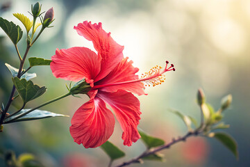 Red Hibiscus Close-Up with Soft Background