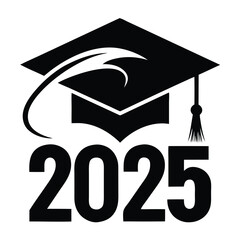 Graduation cap with class of 2025 text vector illustration