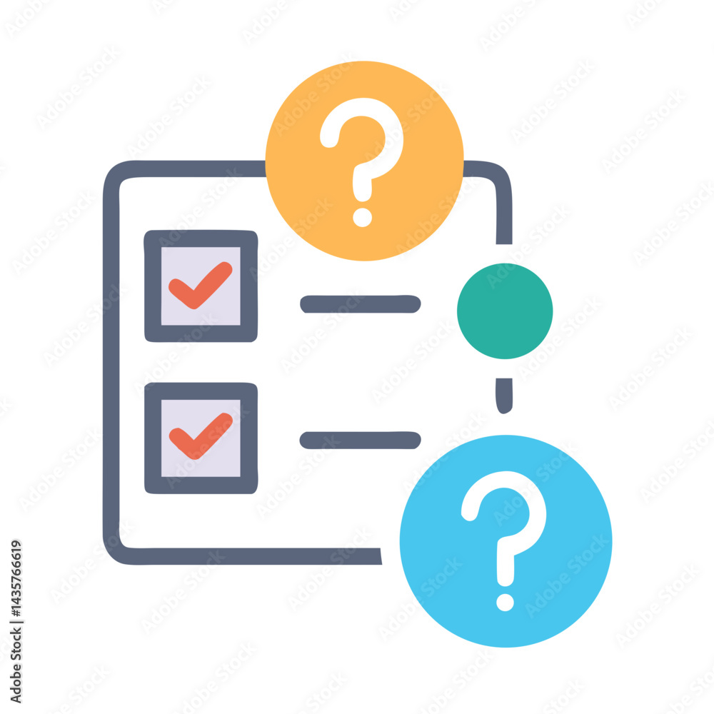 Poster checklist flow with questions marks in flat design style