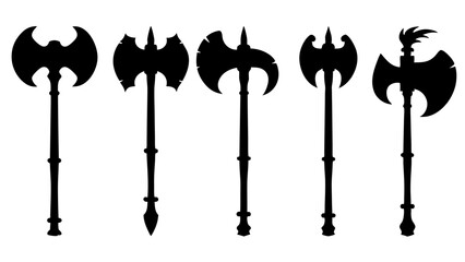 set of axe silhouette vector on tranparent background