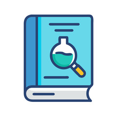 Science book cover with chemistry beaker and magnifying glass