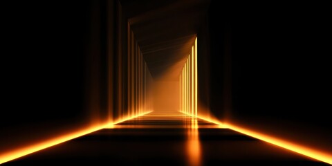 A long hallway with a bright yellow light shining down on it